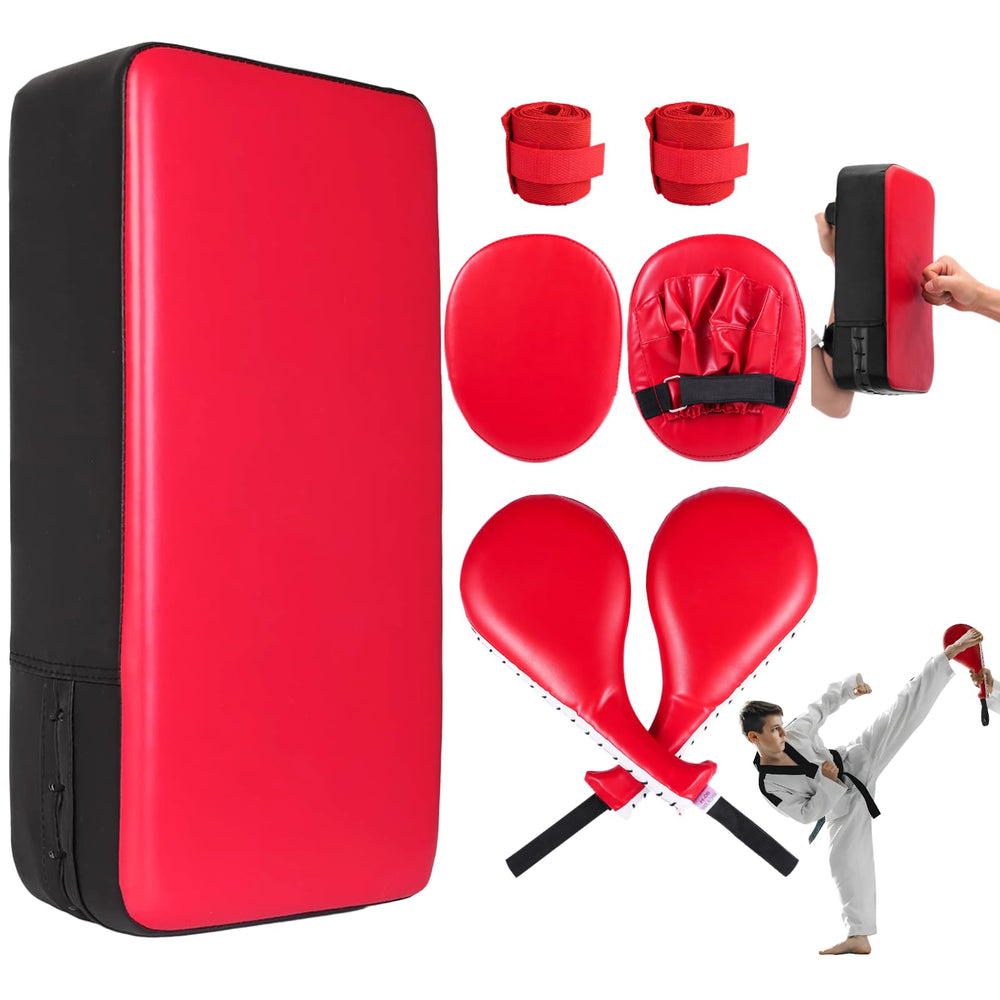 Tideme front view of red 7-in-1 kick pad set showing full kit and training readiness