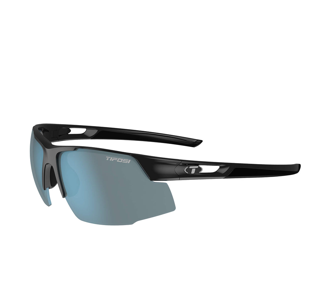 Tifosi Centus front view showing gloss black frame and full coverage benefit