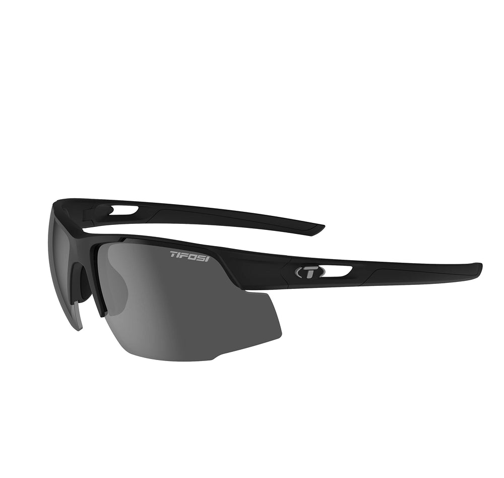 Tifosi Centus matte black front view showing sleek frame and benefit of low reflections