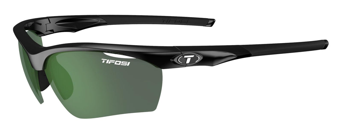 Tifosi Vero Golf front view gloss black frame showing sporty fit and coverage