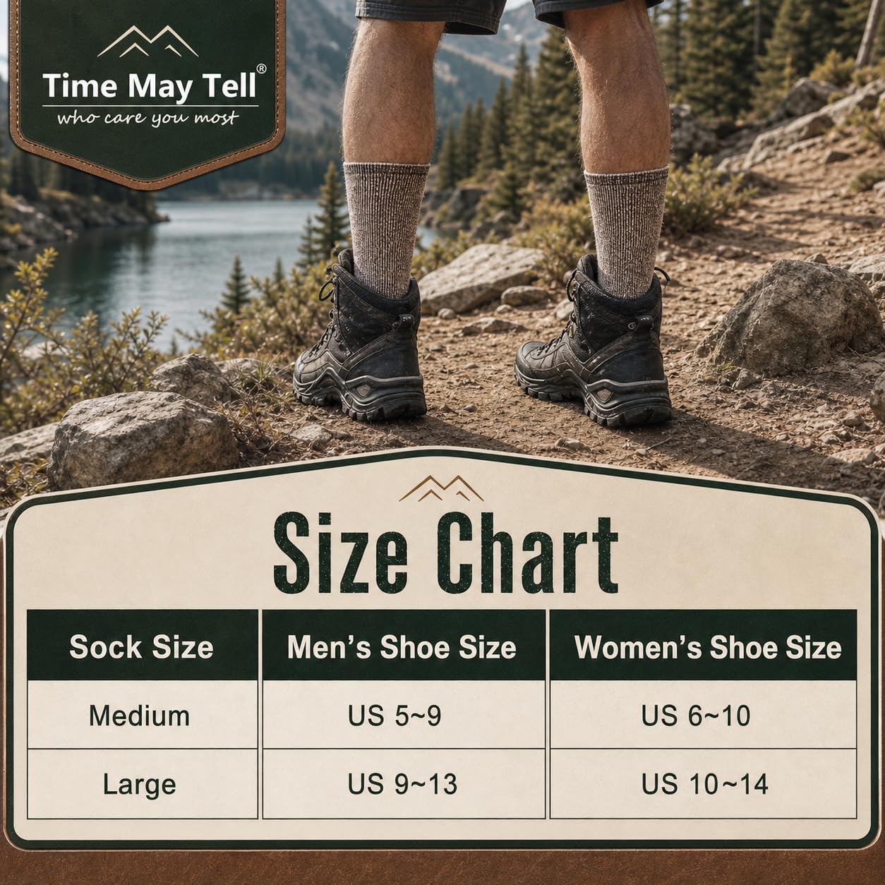 Time May Tell socks beside a ruler to show scale and calf height for fit guidance