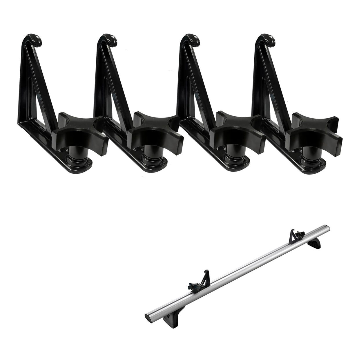 Timilge front view of four load stops pack showing included parts and manual for secure transport