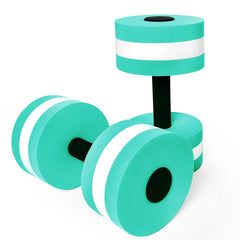 Timoo front view of cyan aquatic dumbbells showing shape and color benefit resistance