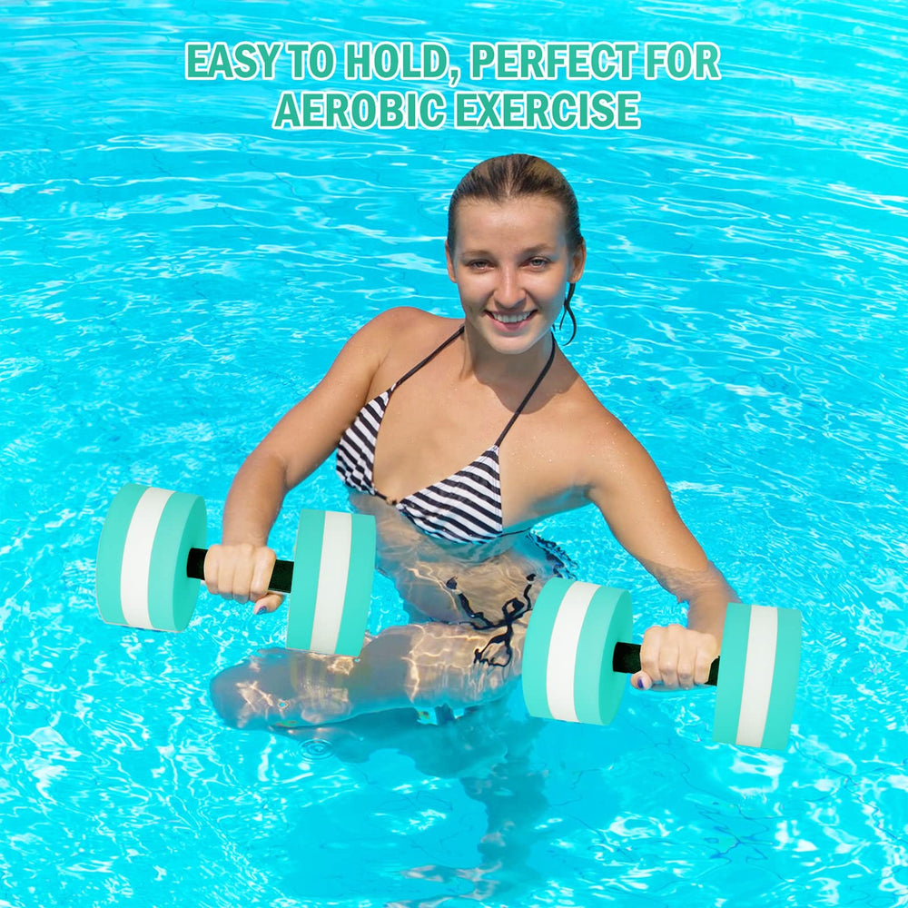 Timoo poolside lifestyle with user holding dumbbells for low-impact exercise