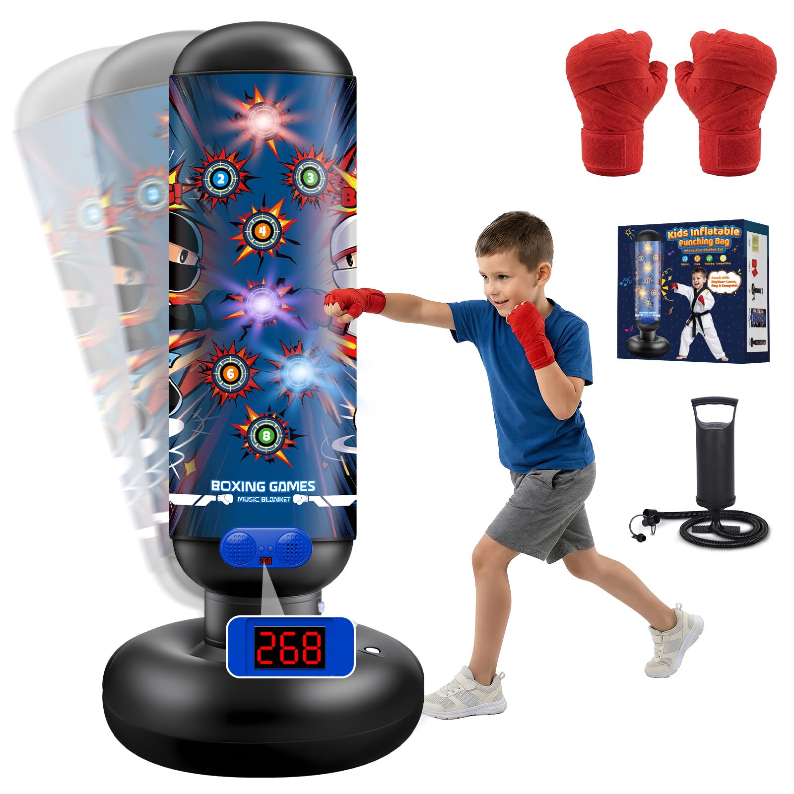 TiQtoy full assembled punching bag showing height and interactive base for active play