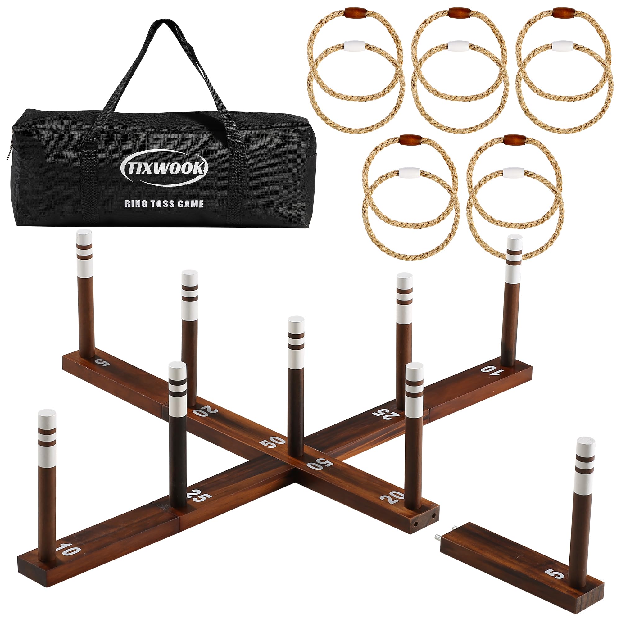 TIXWOOK front view of boxed ring toss set showing compact storage and portability