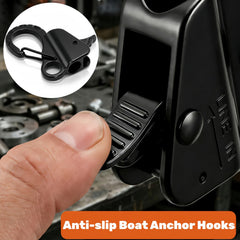 Tlence hook holding rope demonstrating knotless clamp benefit for faster anchoring