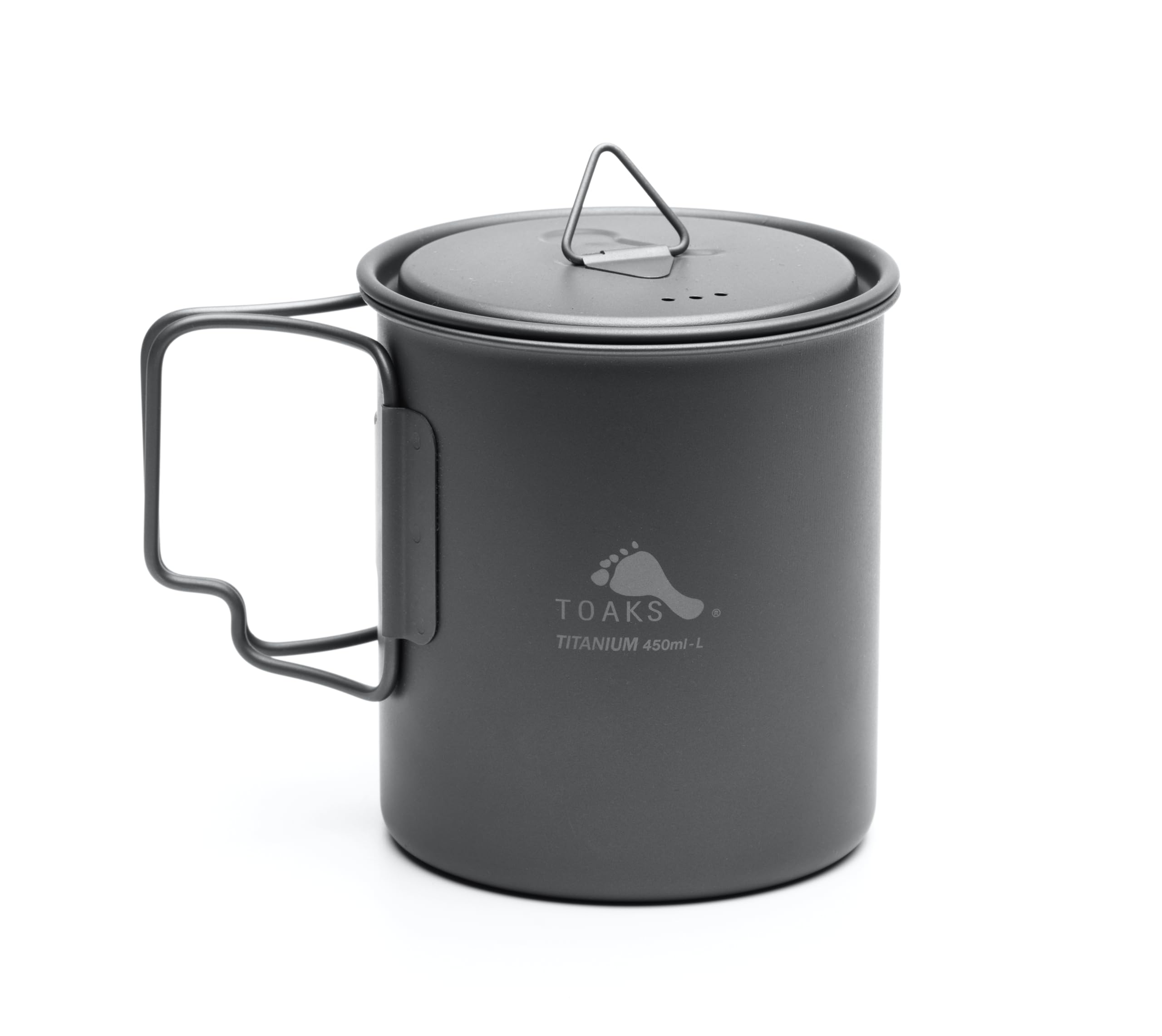 TOAKS front view showing sleek ultralight titanium cup and lid, durable travel benefit