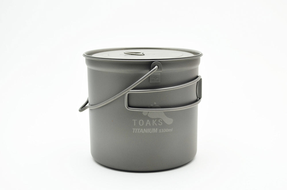 TOAKS titanium 1100ml pot front view showing shape and capacity for lightweight cooking