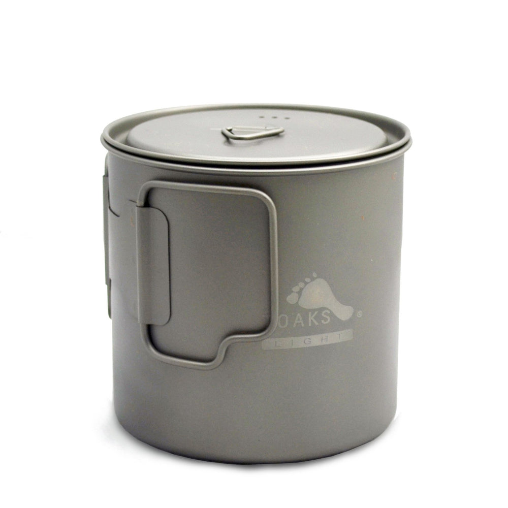 TOAKS titanium 650ml pot front view showing compact ultralight design