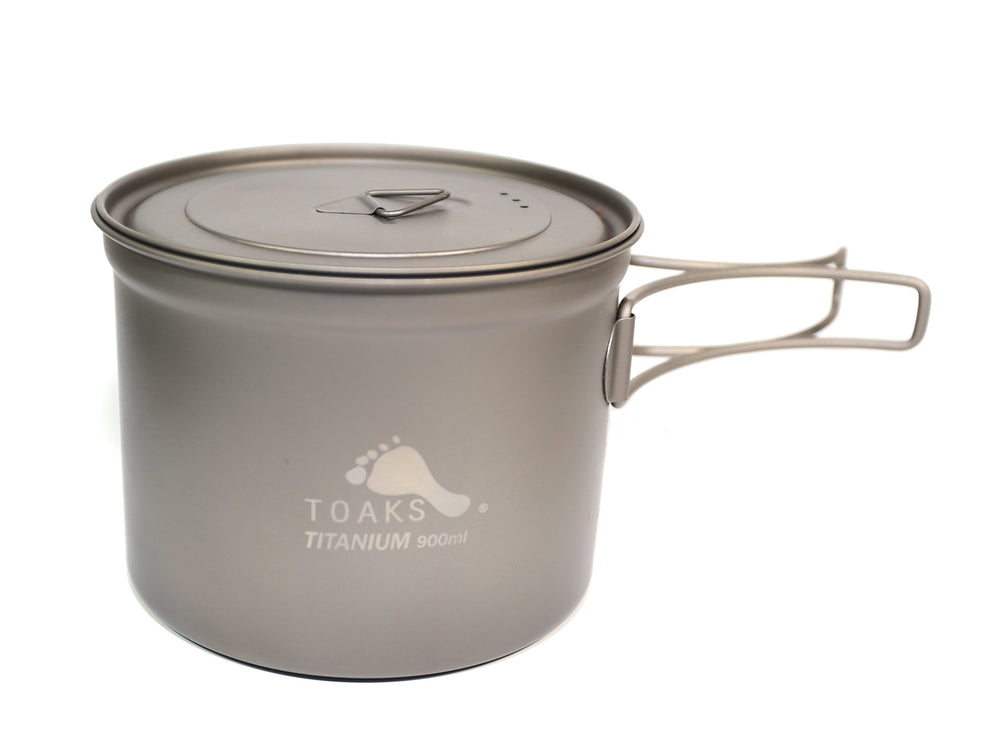 TOAKS pot with lid open showing spacious 900ml interior for efficient cooking