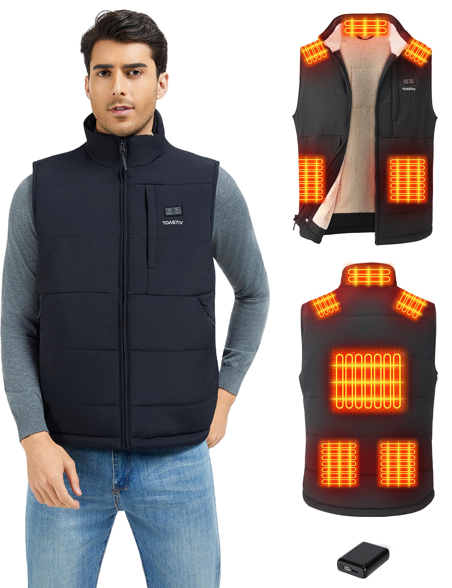Toastiv front view showing heated vest fit and style for layering