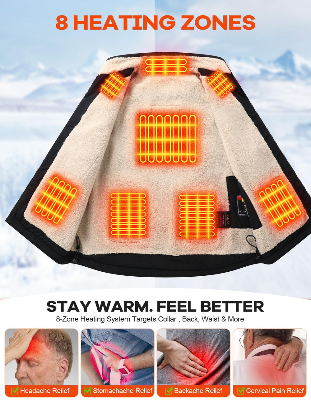 Toastiv diagram of 8 heating zones showing targeted warmth distribution benefit