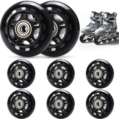 TOBWOLF front view of eight black replacement wheels showing complete pack and benefit of full set