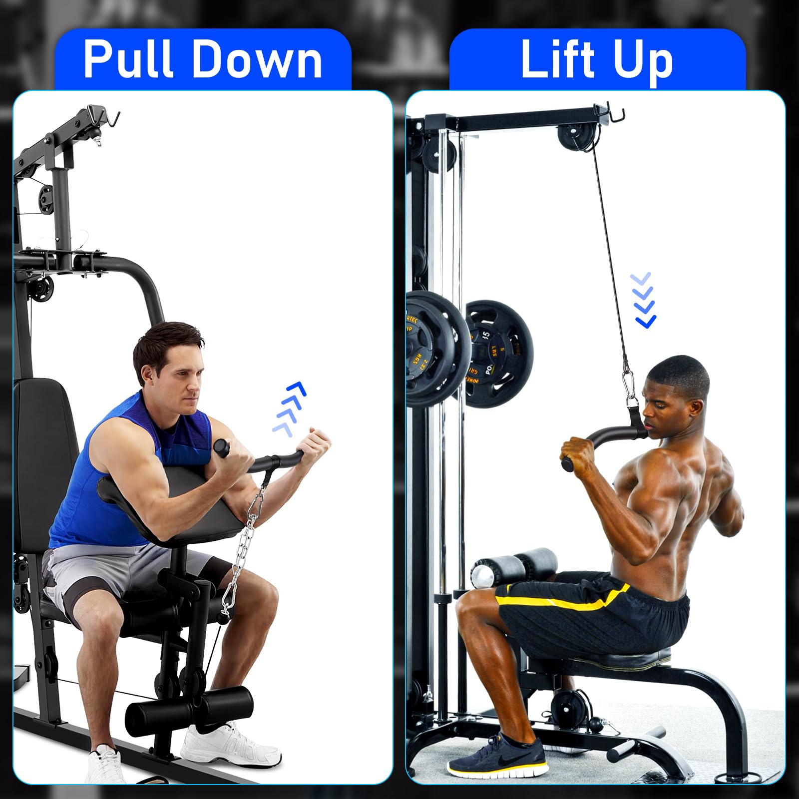 TOBWOLF attachment set up for seated rows illustrating versatile exercise options