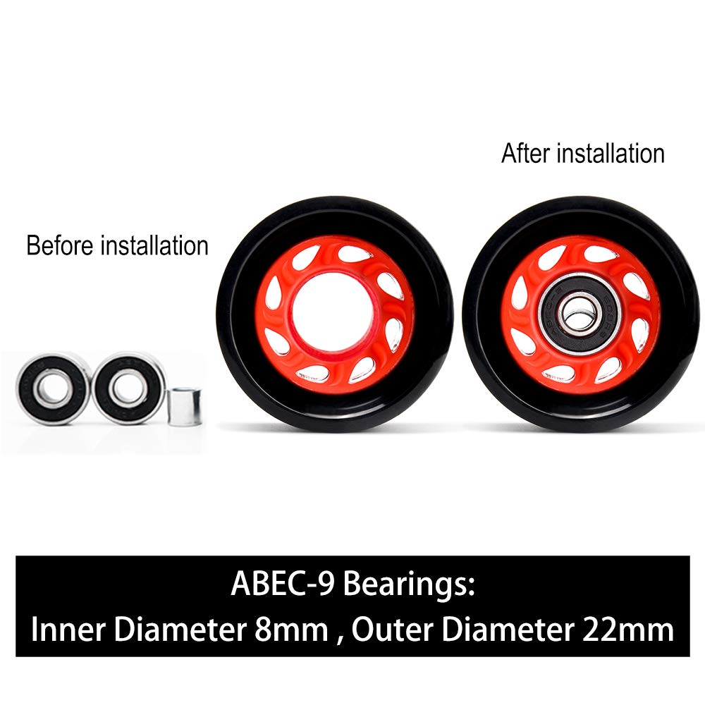 TOBWOLF wheels beside ruler size comparison showing compact 58mm diameter