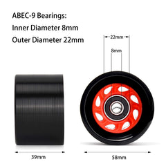 TOBWOLF wheels mounted on skates during use demonstrating smooth responsive roll