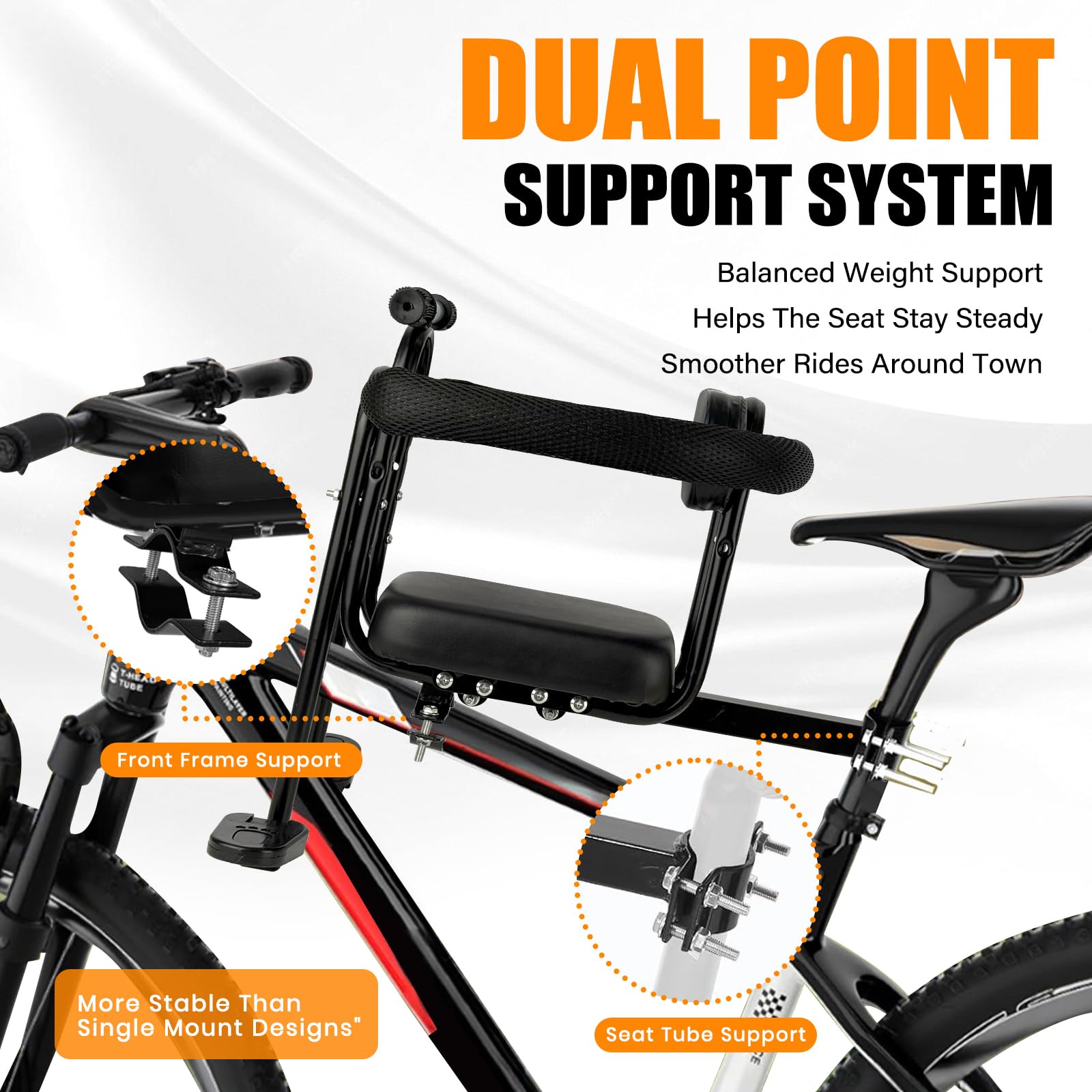 TOFFCAEA seat mounted on MTB showing size and scale on bike