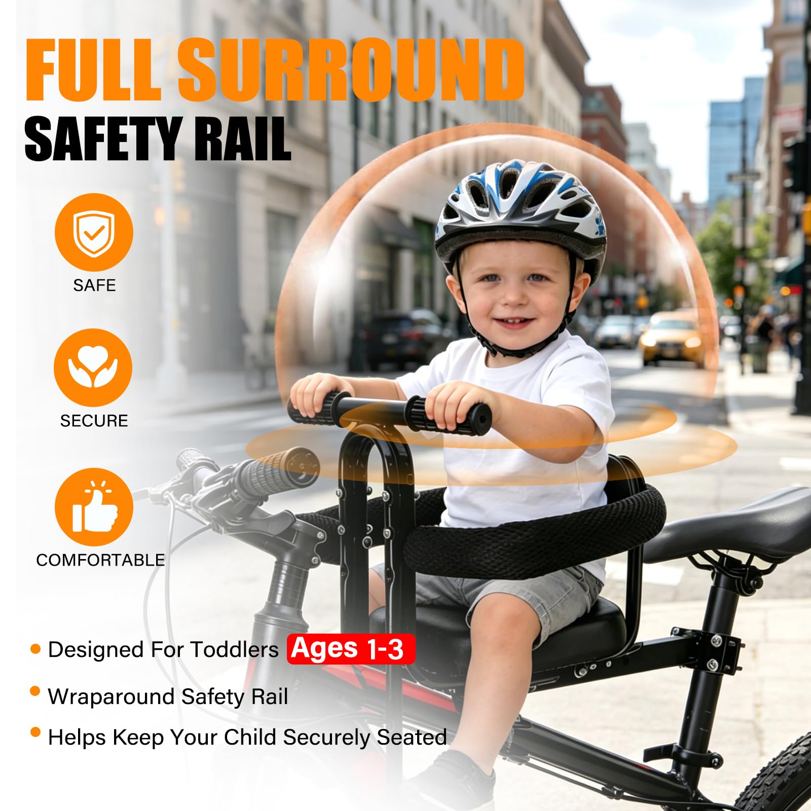 TOFFCAEA side profile in use with child to show riding visibility benefit