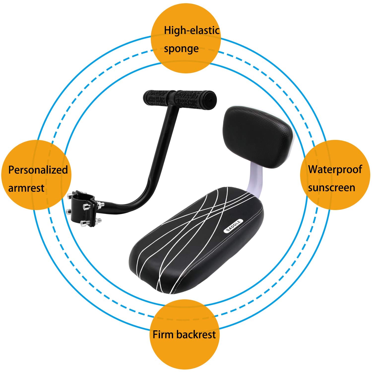 Together-life rear bike seat mounted on a bicycle rack demonstrating installation fit