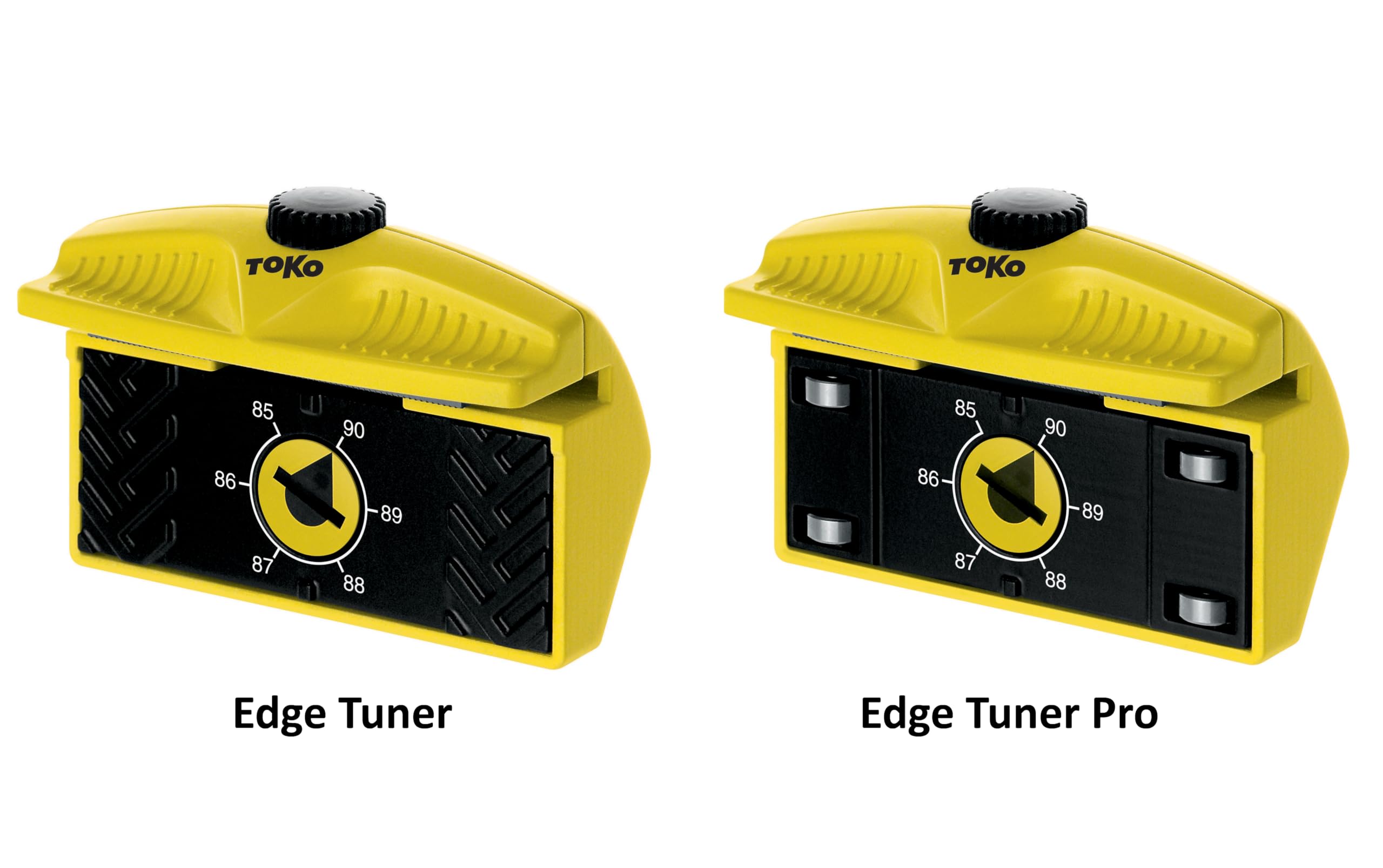 TOKO Edge Tuner PRO angle dial detail illustrating adjustable 85°–90° for consistent edges