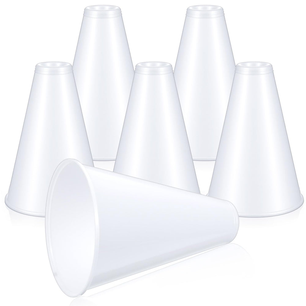Tolare front view of a white cheer megaphone showing clear shape and usability