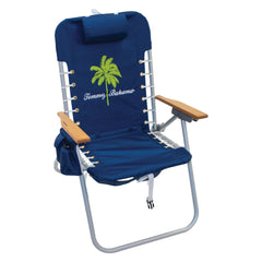 Tommy Bahama wooden armrest close-up showing SAFE-ADJUST safety and smooth finish