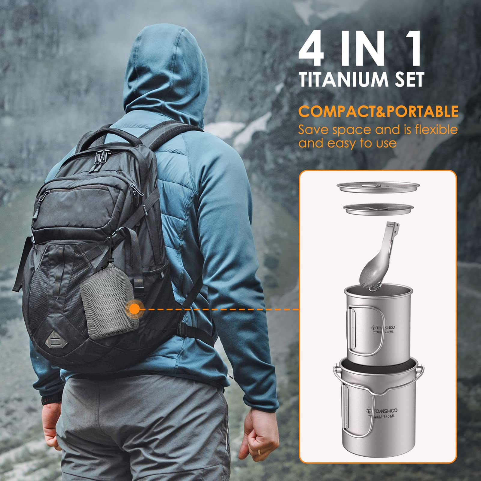 TOMSHOO 450ml titanium mug side view for quick hot-drink convenience