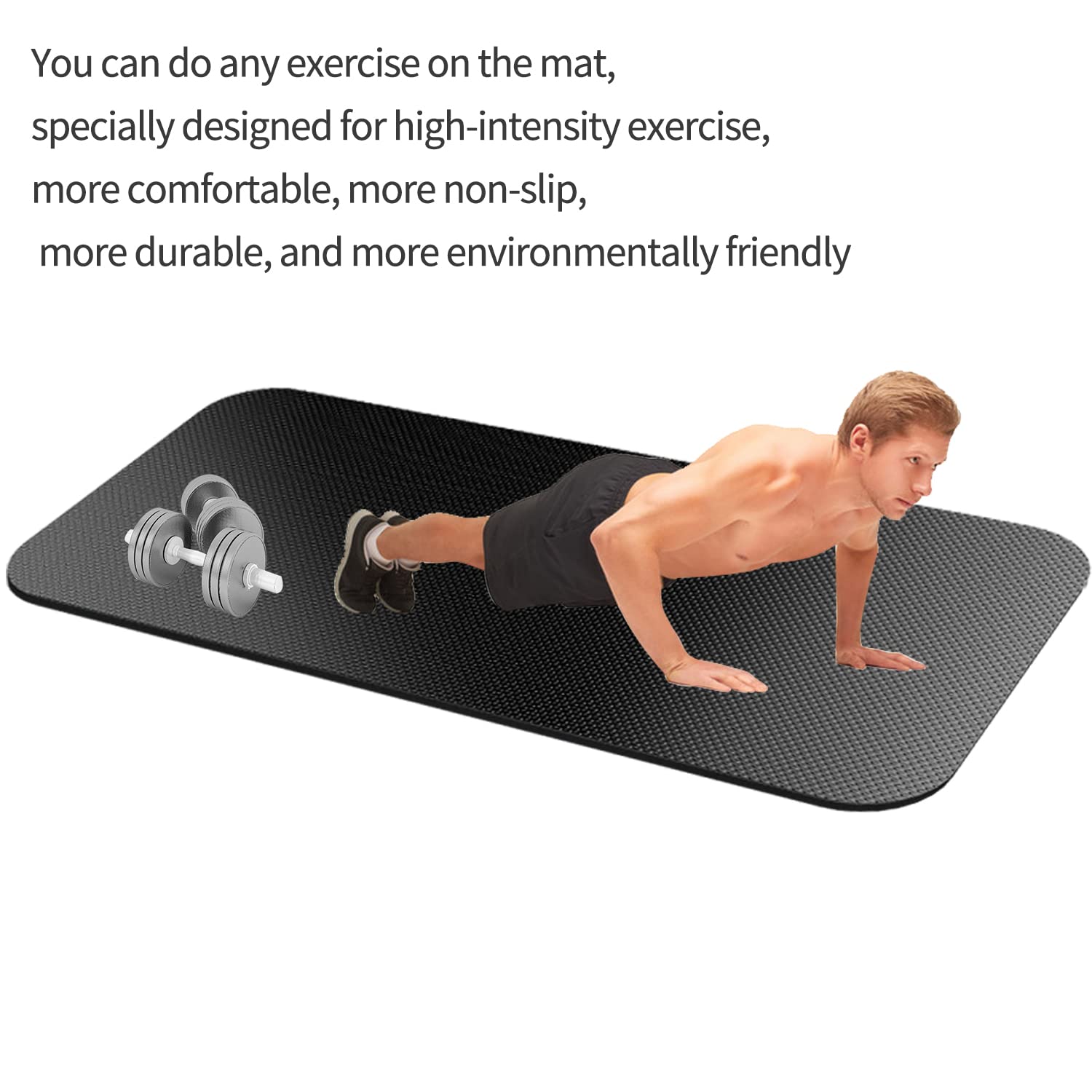 TONINT mat beneath weight bench and dumbbells protecting hardwood floors