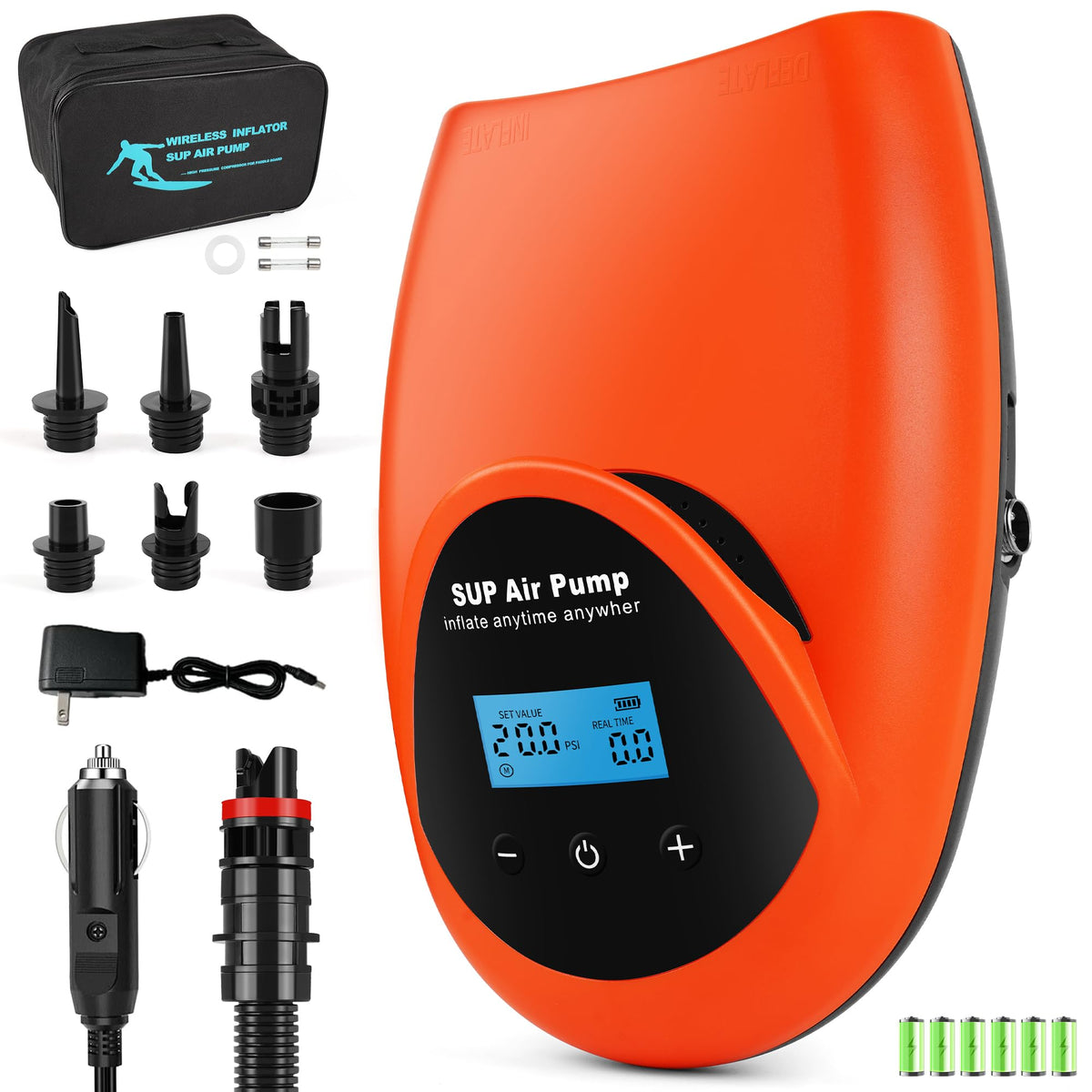 Tonsim front view of orange pump showing controls and portability benefit