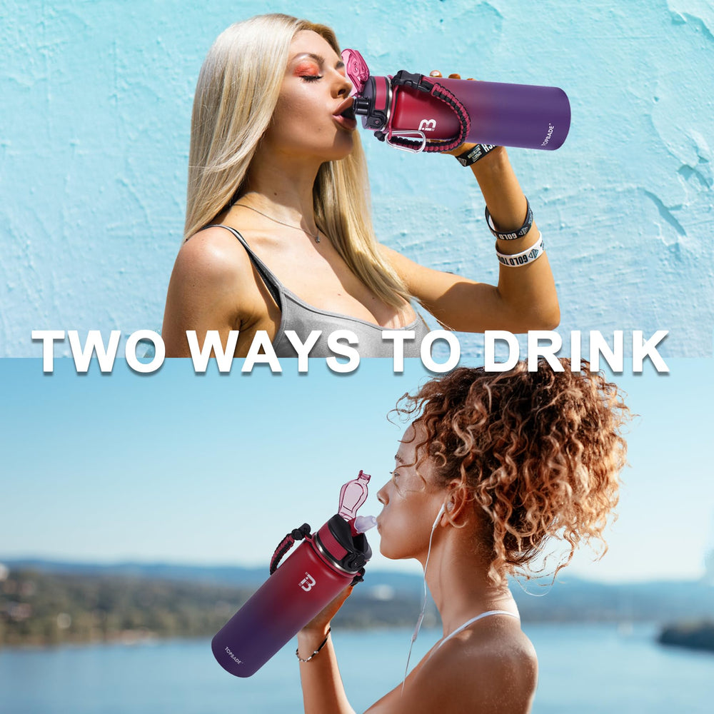 TOPBADE bottle clipped to backpack outdoors for on-the-go hydration