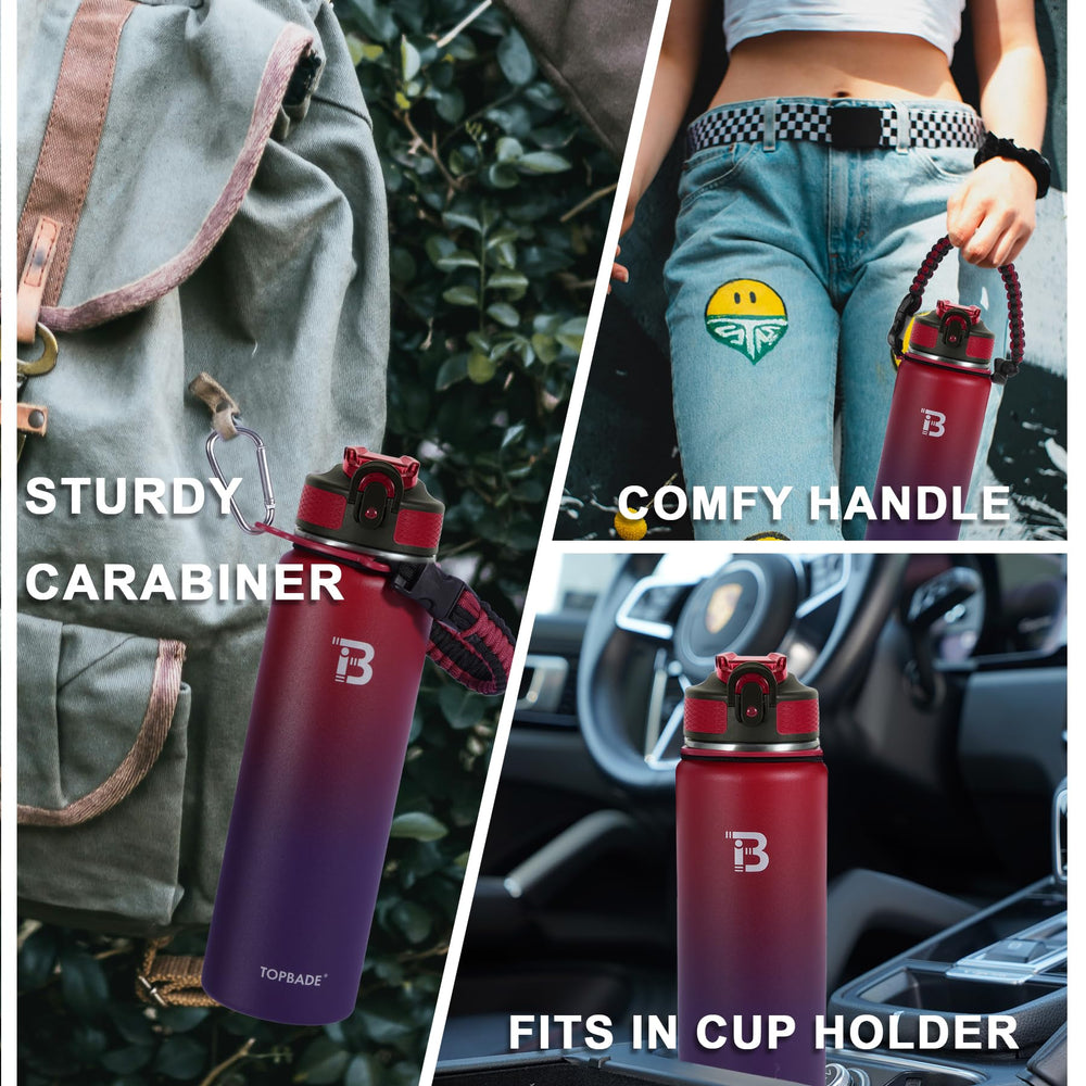 TOPBADE bottle held in hand to show 24oz size and portable convenience