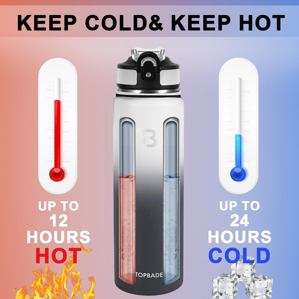 TOPBADE wide mouth filled with ice cubes demonstrating easy filling and enhanced cooling