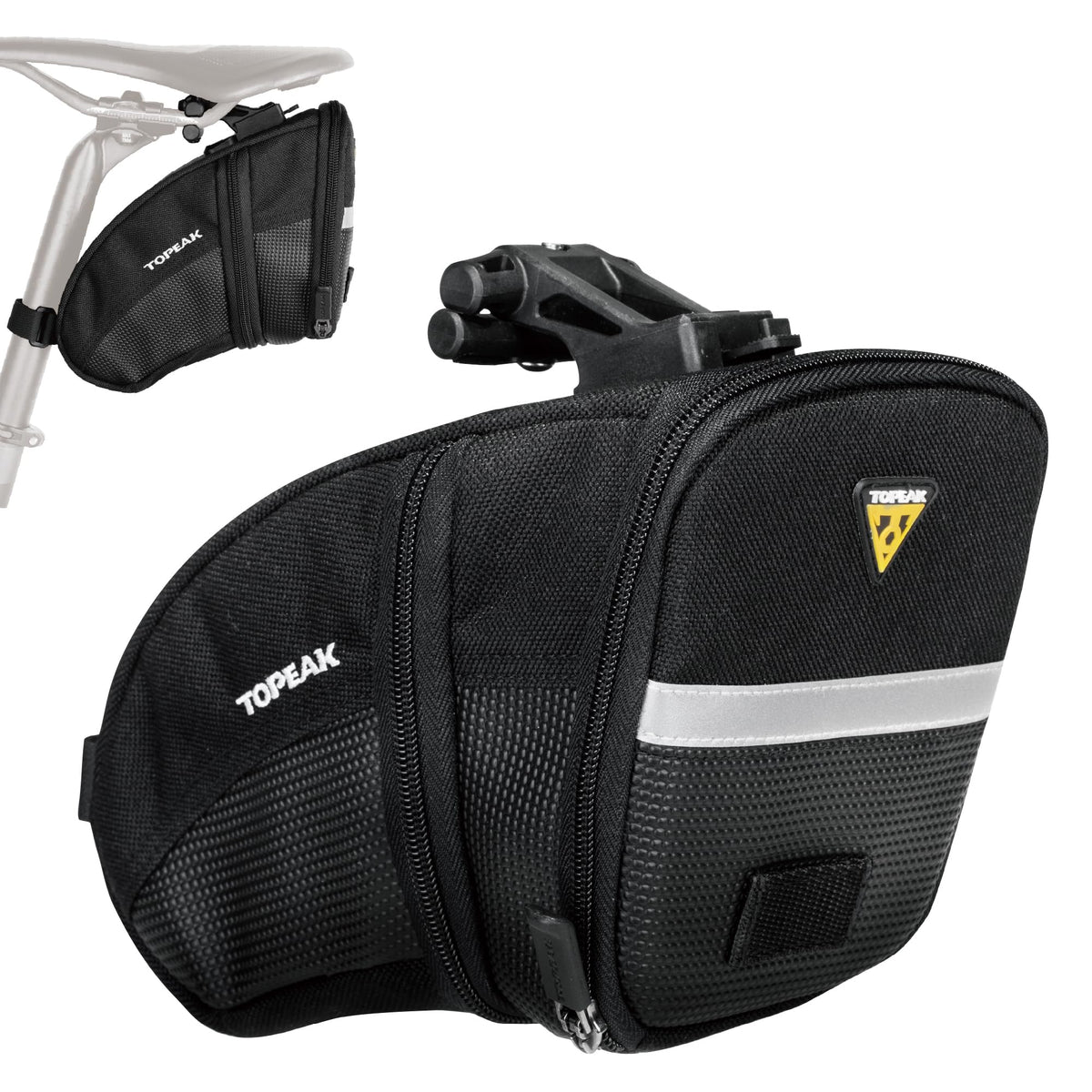 Topeak Aero Wedge Pack large front view showing aerodynamic shape and storage benefit