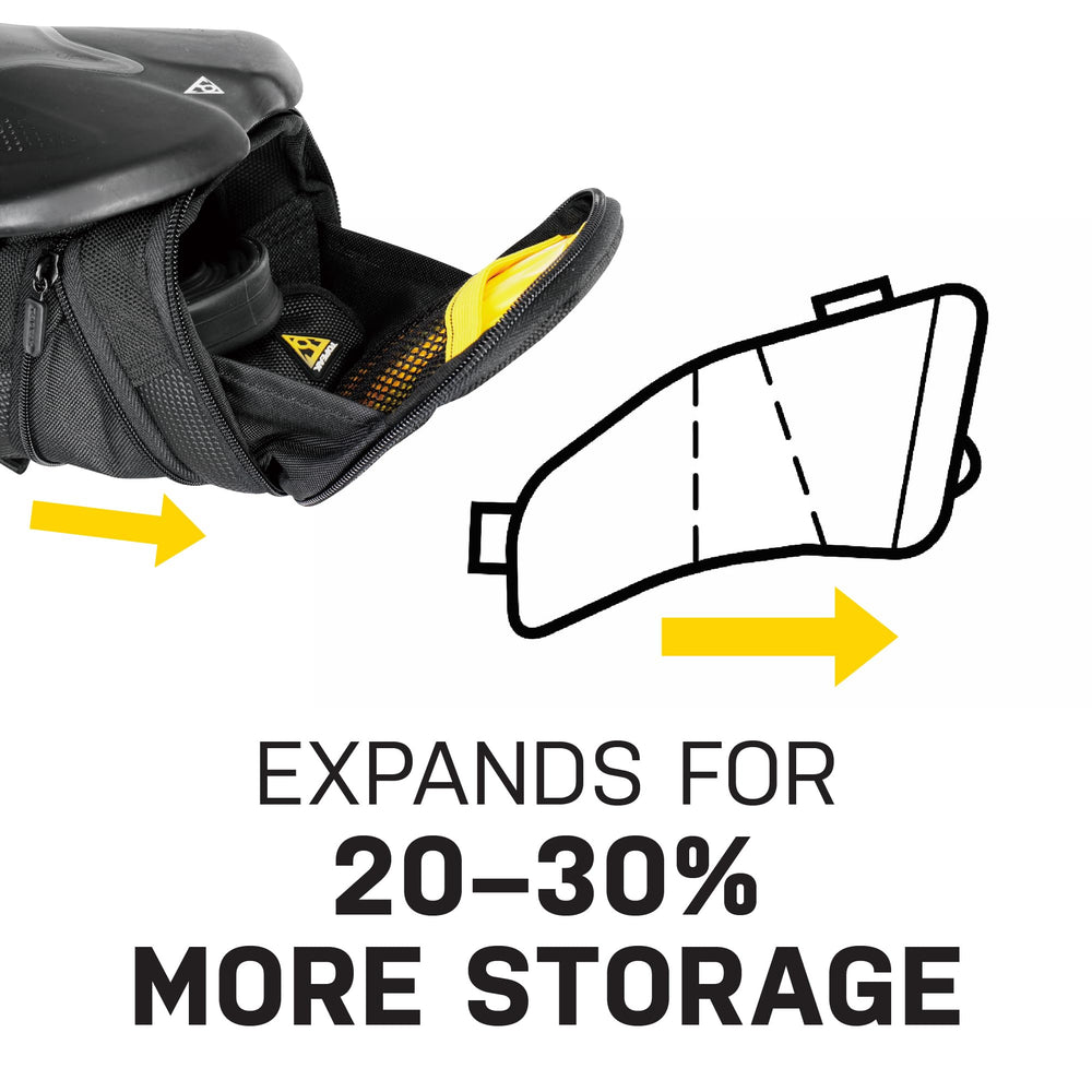Topeak Aero Wedge Pack large open interior with pockets keeping tools separate from tube