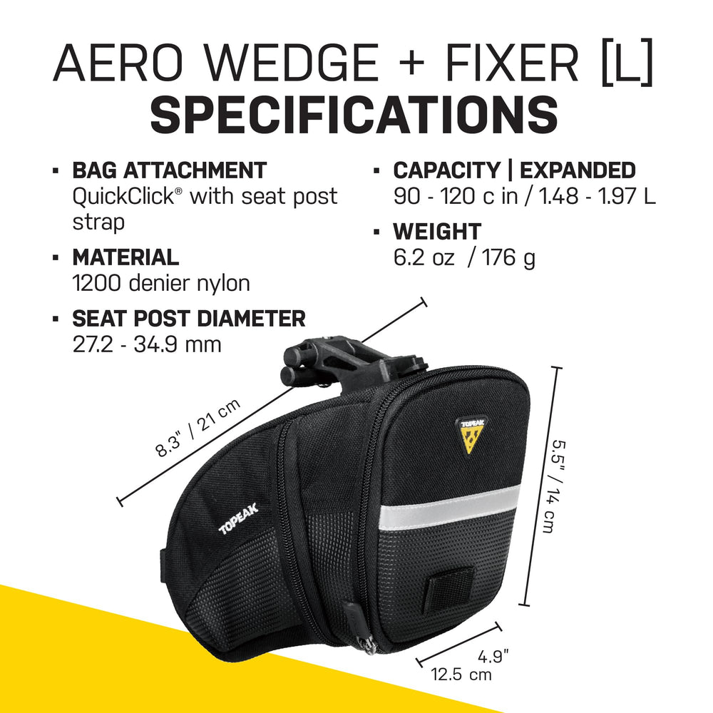 Topeak Aero Wedge Pack large reflective strip and RedLite clip improving night visibility