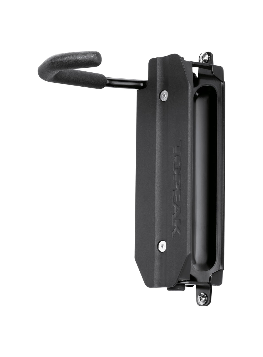 Topeak Swing-Up EX front view on wall showing compact storage and clean presentation