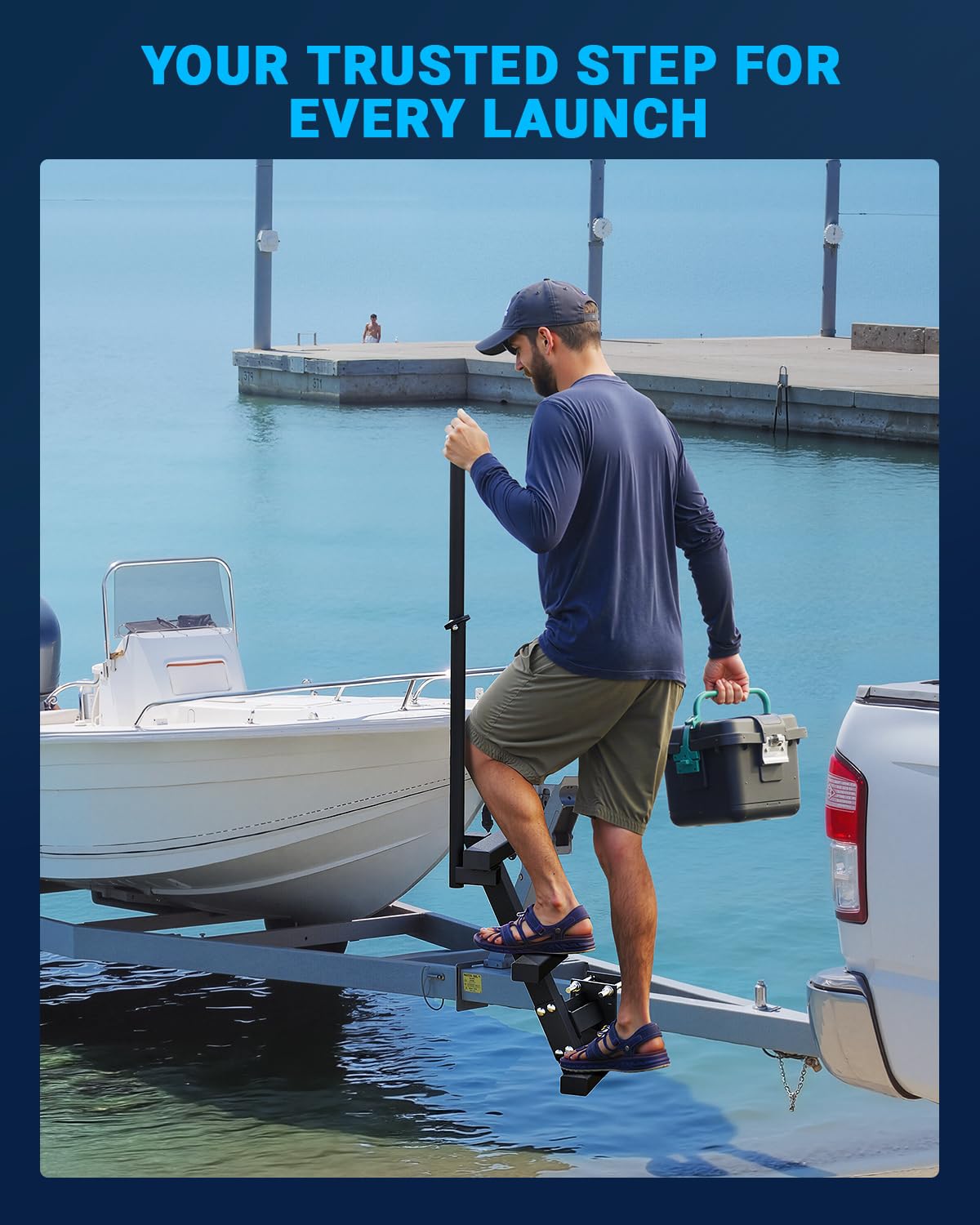 Toplamper in use as person boards boat highlighting convenient access
