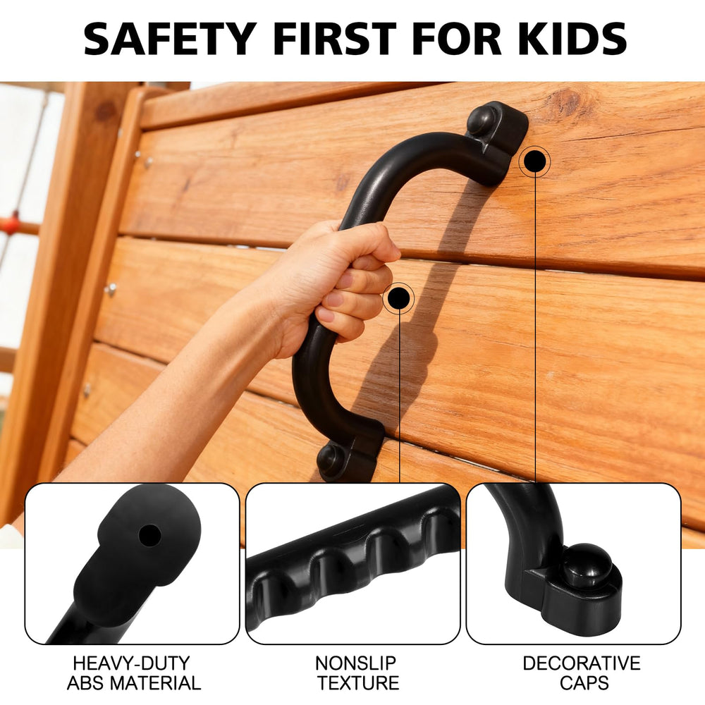 TOPNEW holds installed on a wooden playset demonstrating durable outdoor use
