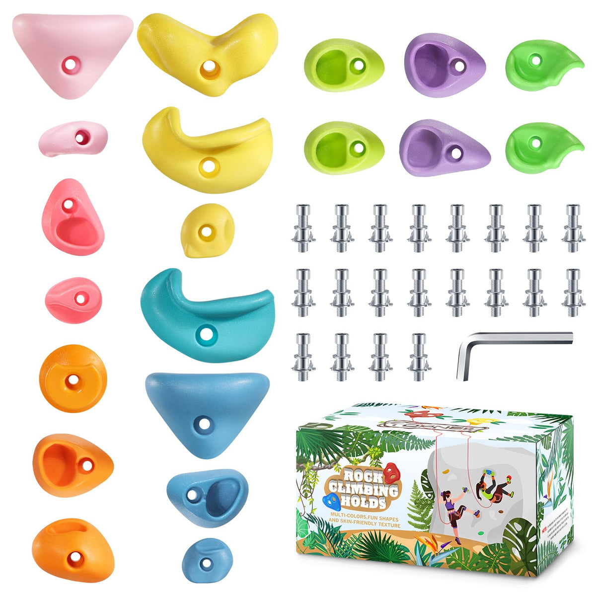 TOPNEW front view of 20-piece holds kit showing complete set and benefits