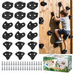 TOPNEW front view of black climbing holds kit showing all pieces and hardware