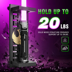TOPNEW mounted lightsaber in holder showing secure support and space-saving benefit
