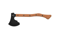 TOPS axe handle close-up tan canvas Micarta texture providing secure grip in wet conditions