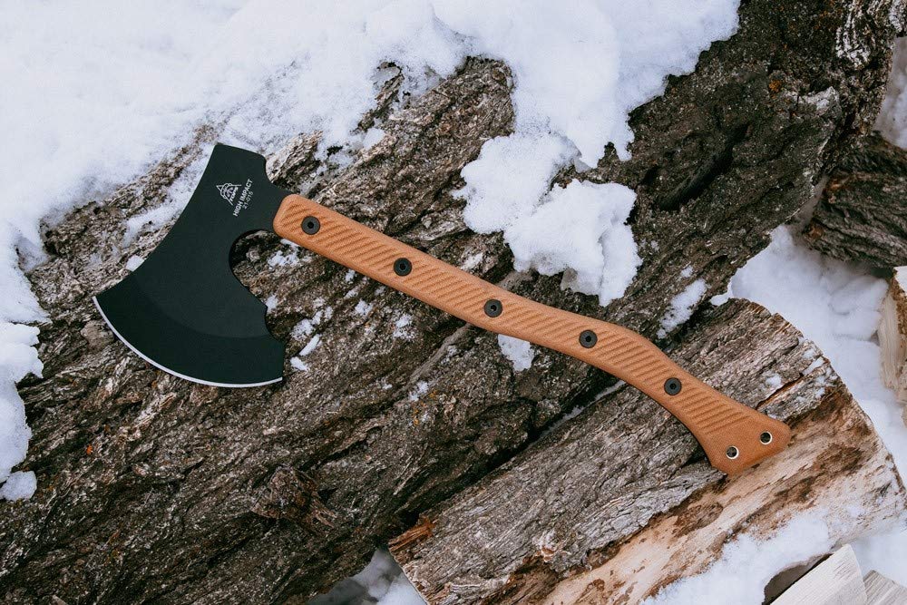 TOPS axe beside ruler for scale showing 20-inch overall length for field use