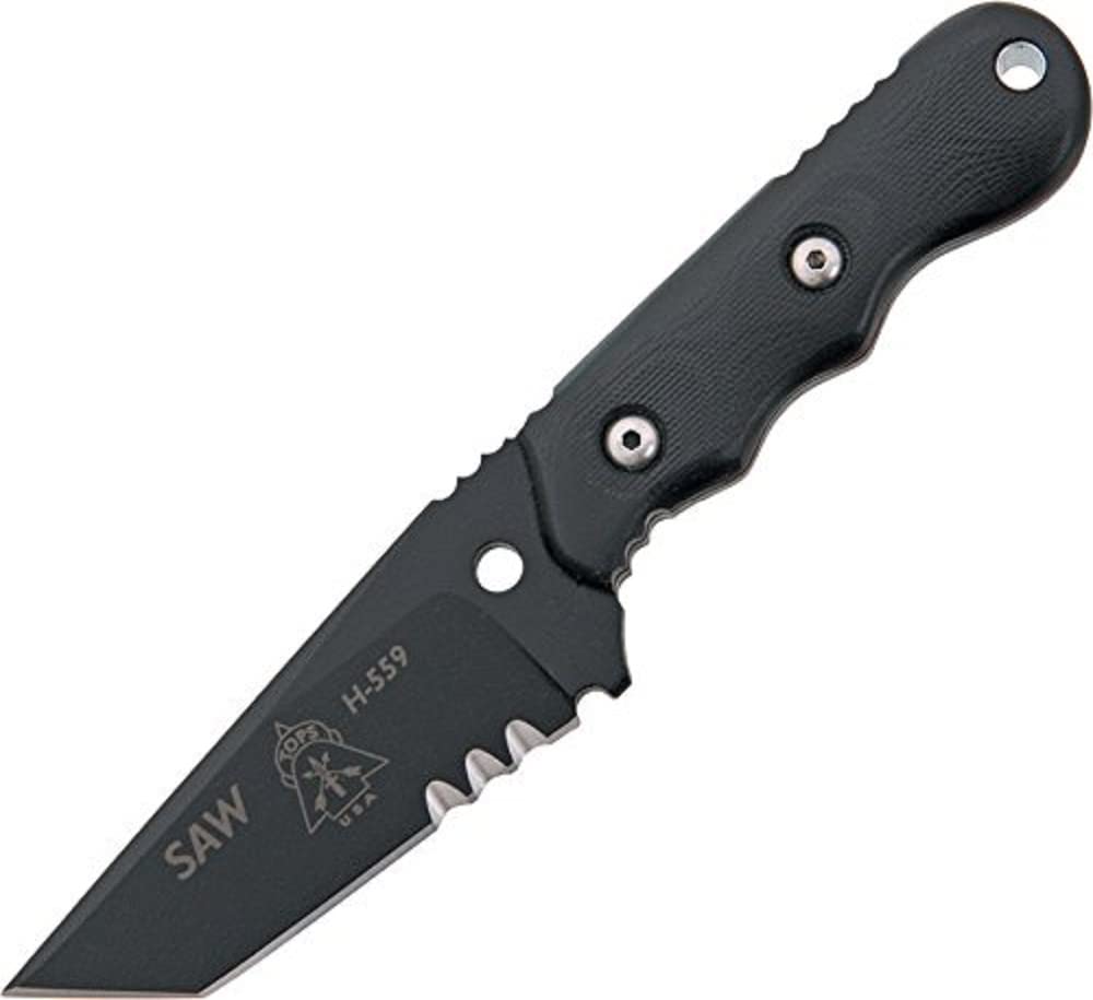 TOPS SAW front profile showing blade and G10 handle for reliable cutting