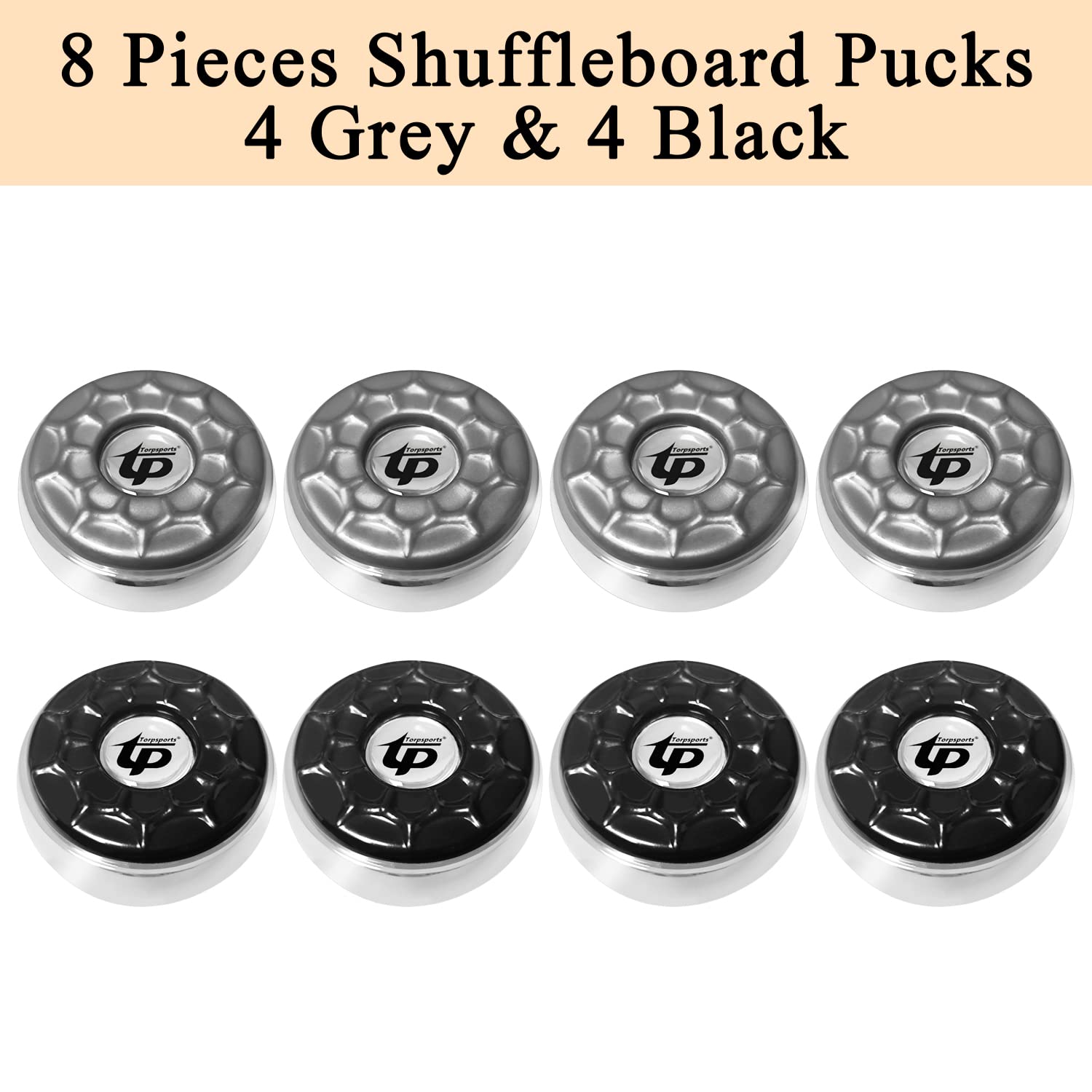 TORPSPORTS pucks sliding on a tabletop shuffleboard demonstrating fast predictable glide