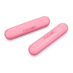 TOSAMC front view pair of pink dumbbells showing compact travel-ready design and color