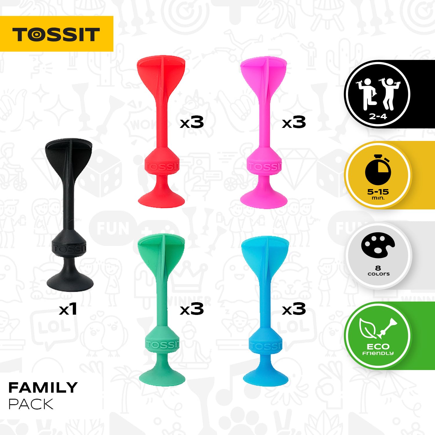 TOSSIT stuck to fridge door highlighting strong suction and surface play