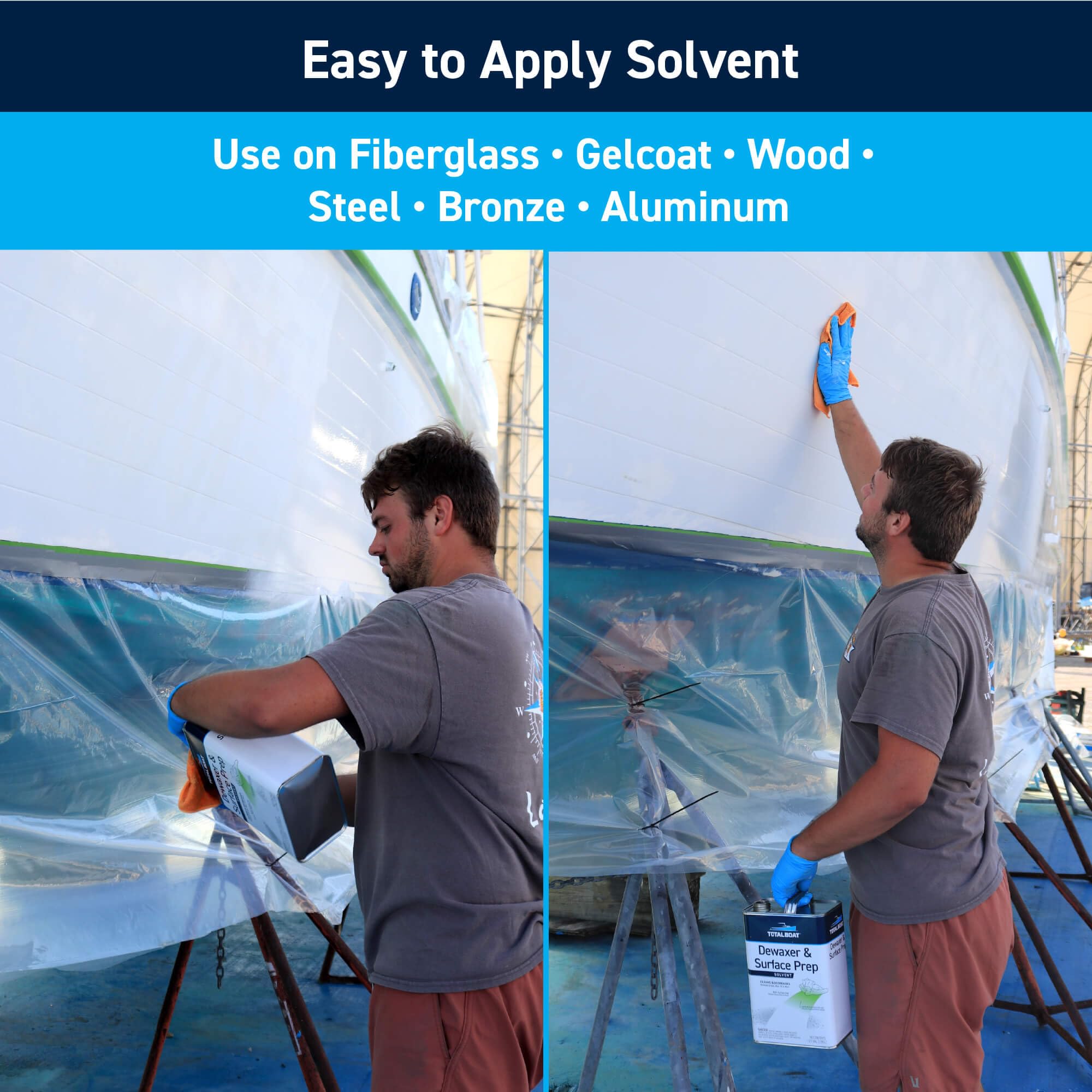 TotalBoat in-use wiping gelcoat hull demonstrating improved paint adhesion