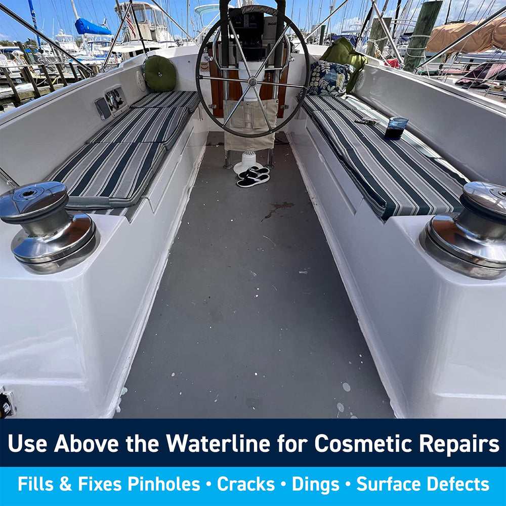 TotalBoat being applied with a trowel showing quick filling and feathering benefit